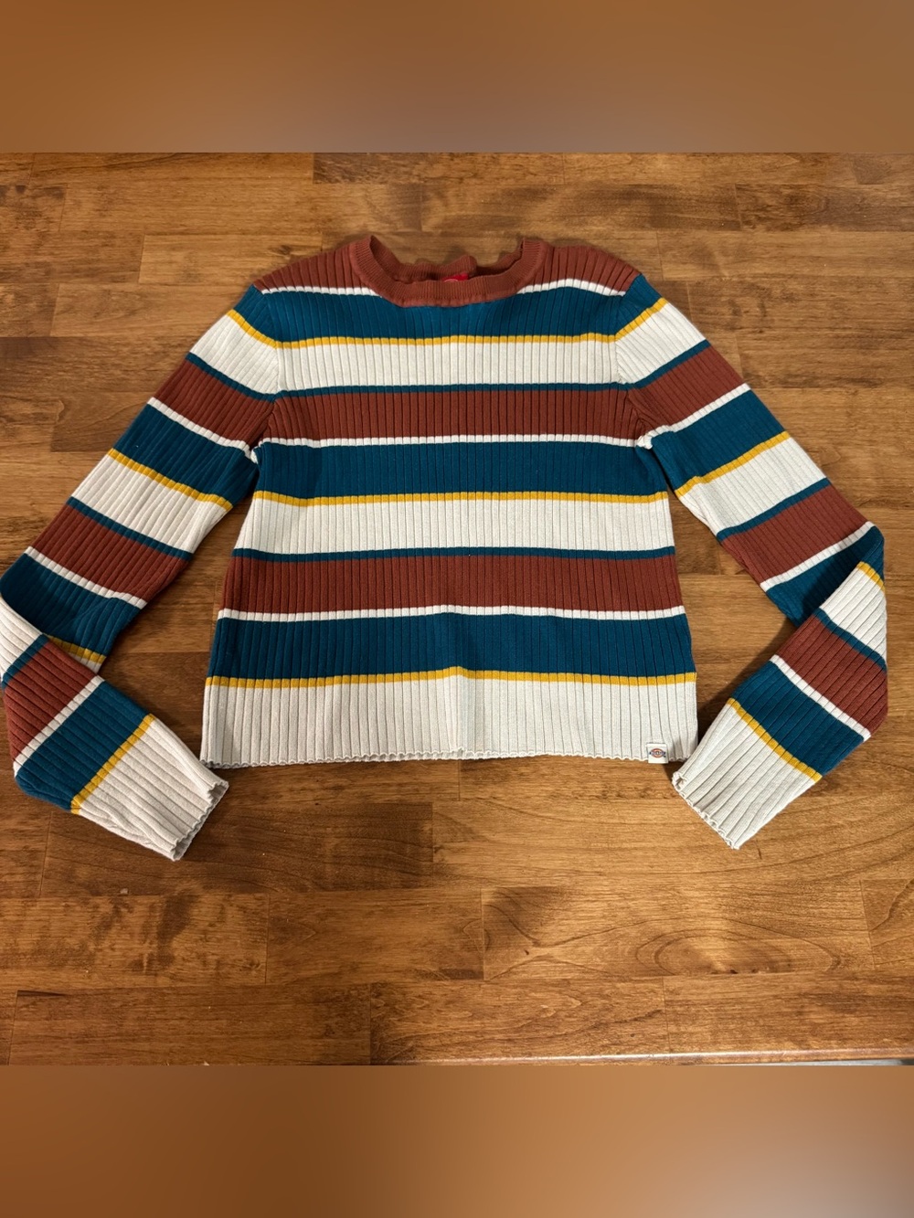 Women’s Dickies Striped Long Sleeve Ribbed Crew Neck Lightweight Sweater Large